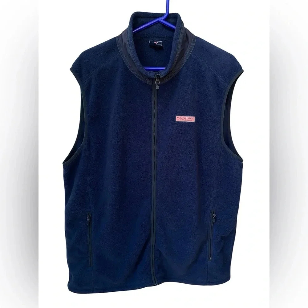 Vineyard Vines Men’s Tech Fleece Harbor Vest Navy Blue Full Zip Size XL Fall